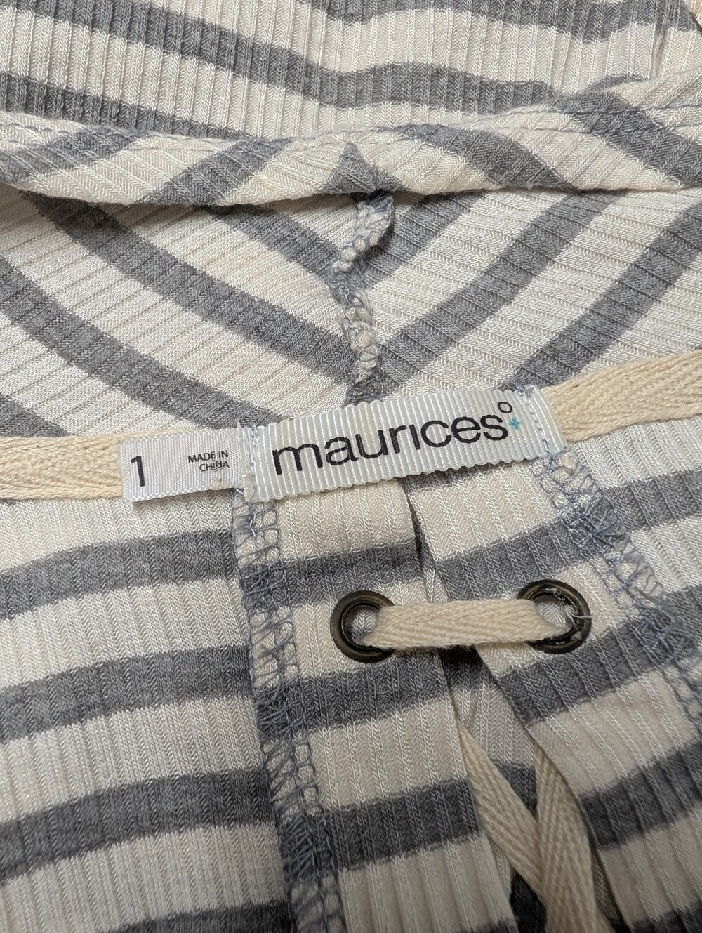 Maurices Plus Size 1 Gray White Stripe Lace Up Back Open Front Cardigan Duster - Picture 7 of 8
